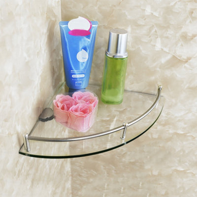 Living And Home Silver Tempered Glass Wall Mounted Bathroom Corner Shelf 25 Cm - image 1
