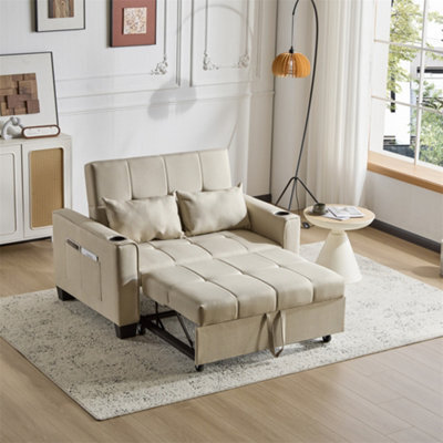 Abrihome 2-Seater Sofa Bed With Cup Holders, Pull-Out Convertible Sleeper, Space-Saving Fabric Settee For Living Rooms & Apartments, Beige - image 1