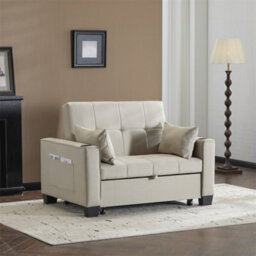 Abrihome 2-Seater Sofa Bed With Cup Holders, Pull-Out Convertible Sleeper, Space-Saving Fabric Settee For Living Rooms & Apartments, Beige - thumbnail 8