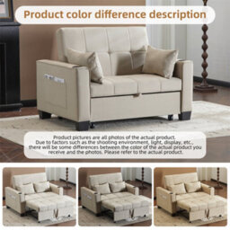 Abrihome 2-Seater Sofa Bed With Cup Holders, Pull-Out Convertible Sleeper, Space-Saving Fabric Settee For Living Rooms & Apartments, Beige - thumbnail 4