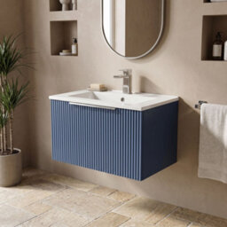 Balterley Tixall Fluted 1 Drawer Wall Hung Vanity Unit With Minimalist Basin, Satin Blue, 600mm - thumbnail 2