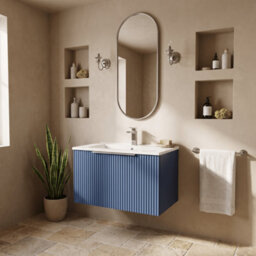 Balterley Tixall Fluted 1 Drawer Wall Hung Vanity Unit With Minimalist Basin, Satin Blue, 600mm - thumbnail 4