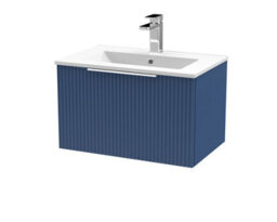 Balterley Tixall Fluted 1 Drawer Wall Hung Vanity Unit With Minimalist Basin, Satin Blue, 600mm - thumbnail 1