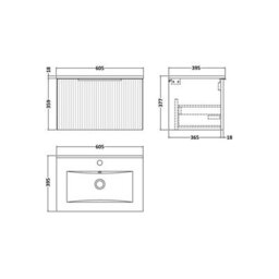 Balterley Tixall Fluted 1 Drawer Wall Hung Vanity Unit With Minimalist Basin, Satin Blue, 600mm - thumbnail 5