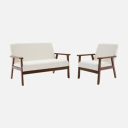 Armchair And 2-Seater Sofa In Hevea Wood Off-White Boucle - Sweeek - thumbnail 3
