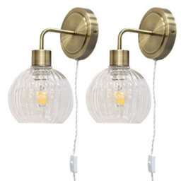 First Choice Lighting Set Of 2 Toby - Antique Brass Plug In Wall Light Fittings Only
