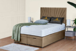 UKBEDFURNITURE Sunrise Plush Beige End Opening Divan Ottoman Bed With 54 Inch Headboard & 10 Inch Orthopaedic Mattress - thumbnail 1