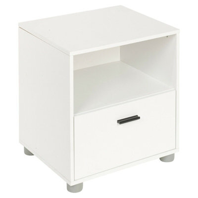Urbn-Living Urbnliving Height 43Cm 1 Drawer Wooden White Bedside Cabinet Bedroom Furniture Storage Nightstand - image 1