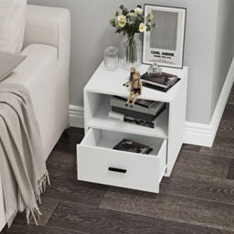 Urbn-Living Urbnliving Height 43Cm 1 Drawer Wooden White Bedside Cabinet Bedroom Furniture Storage Nightstand - thumbnail 5