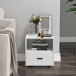 Urbn-Living Urbnliving Height 43Cm 1 Drawer Wooden White Bedside Cabinet Bedroom Furniture Storage Nightstand - thumbnail 3