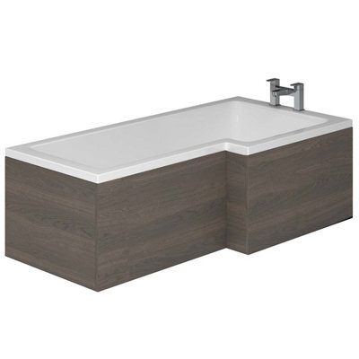 Plum&clay Novela Right Hand L-Shape Shower Bath With Dark Wood Panel (L)1700mm (W)820mm - image 1