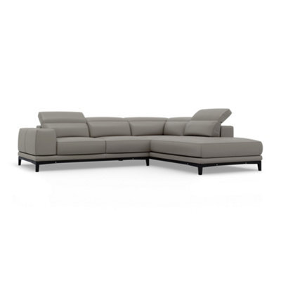 Valencia Valletta Top Grain Leather L Shape With Right Chaise Sofa Grey Kiln-Dried Wood Adjustable Headrest - image 1
