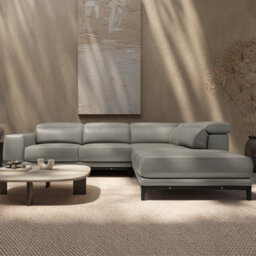 Valencia Valletta Top Grain Leather L Shape With Right Chaise Sofa Grey Kiln-Dried Wood Adjustable Headrest - thumbnail 4