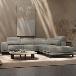Valencia Valletta Top Grain Leather L Shape With Right Chaise Sofa Grey Kiln-Dried Wood Adjustable Headrest - thumbnail 2