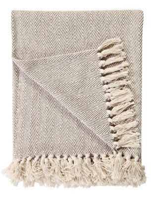 Ehc Natural Cotton Two Tone Herringbone Sofa Arm Chair Bedspread Settee King Size Throw, Beige - 225 X 250 Cm - image 1