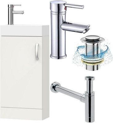 Belofay 400mm Bathroom Vanity Unit With Basin, White Ceramic Bathroom Sink With Trap And Waste, No Tap Included(New York White ) - image 1