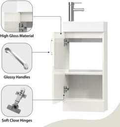 Belofay 400mm Bathroom Vanity Unit With Basin, White Ceramic Bathroom Sink With Trap And Waste, No Tap Included(New York White ) - thumbnail 5
