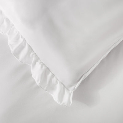 Ohs Frill Edge Duvet Cover Set Microfibre Quilt Decor Bedding, White - Double - image 1