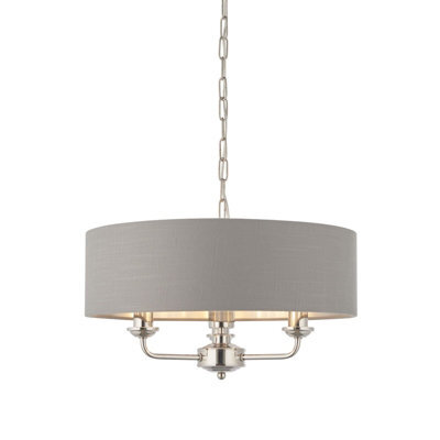Ceiling Pendant Light - Bright Nickel & Charcoal Fabric - 3 X 40W E14 - E10231 - image 1