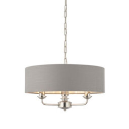 Ceiling Pendant Light - Bright Nickel & Charcoal Fabric - 3 X 40W E14 - E10231 - thumbnail 1