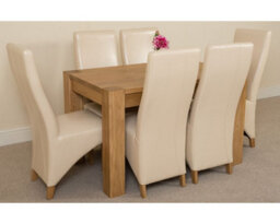 That's Furniture Kuba 125 X 80 Cm Chunky Oak Small Dining Table And 6 Chairs Dining Set With Lola Ivory Leather Chairs - thumbnail 3