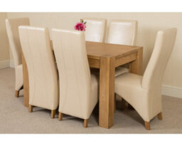 That's Furniture Kuba 125 X 80 Cm Chunky Oak Small Dining Table And 6 Chairs Dining Set With Lola Ivory Leather Chairs - thumbnail 1