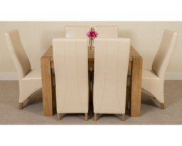 That's Furniture Kuba 125 X 80 Cm Chunky Oak Small Dining Table And 6 Chairs Dining Set With Lola Ivory Leather Chairs - thumbnail 2