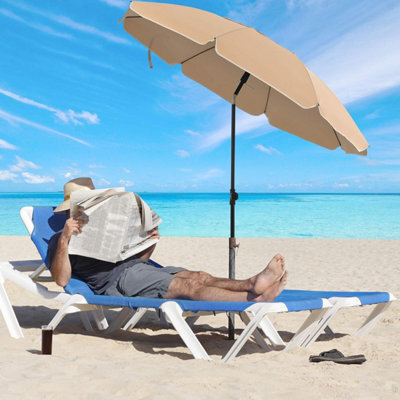 Songmics Tilt-Adjustable Parasol, Sun Umbrella With Carry Bag For Outdoor Use, Ideal For Beach Garden Patio, Taupe - image 1