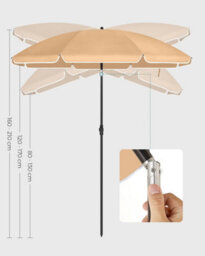 Songmics Tilt-Adjustable Parasol, Sun Umbrella With Carry Bag For Outdoor Use, Ideal For Beach Garden Patio, Taupe - thumbnail 5