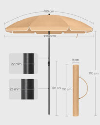 Songmics Tilt-Adjustable Parasol, Sun Umbrella With Carry Bag For Outdoor Use, Ideal For Beach Garden Patio, Taupe - thumbnail 2