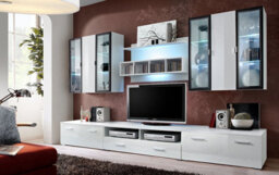 "Arte Quadro Entertainment Unit For Tvs Up To 49"" - Sleek All-White Gloss - W3000mm X H1900mm X D450mm"