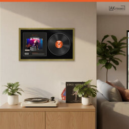 "30X17"" Gold Classic Vinyl Record Frame With Black Mount For 12 Inch Lp Album Cover & Disc - Ak Frames" - thumbnail 5