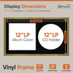 "30X17"" Gold Classic Vinyl Record Frame With Black Mount For 12 Inch Lp Album Cover & Disc - Ak Frames" - thumbnail 2