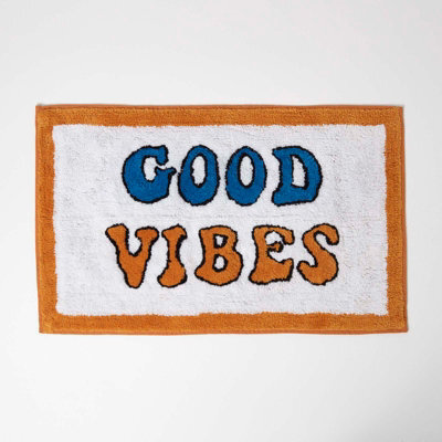 Homescapes Orange Good Vibes Bath Mat 100% Cotton, 50 X 80 Cm - image 1
