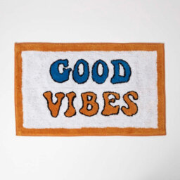 Homescapes Orange Good Vibes Bath Mat 100% Cotton, 50 X 80 Cm