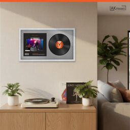 "30X17"" White Classic Vinyl Record Frame With Silver Mount For 12 Inch Lp Album Cover & Disc - Ak Frames" - thumbnail 5