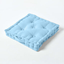 Homescapes Cotton Blue Floor Cushion, 50 X 50 Cm