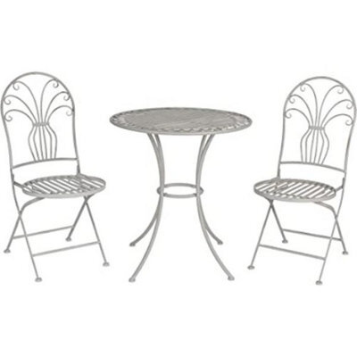 Glamhaus Garden Bistro Patio Set, 3 Piece Folding Metal Garden Set, Foldable Table And Two Chairs (Salerno Antique Grey) - image 1