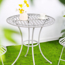 Glamhaus Garden Bistro Patio Set, 3 Piece Folding Metal Garden Set, Foldable Table And Two Chairs (Salerno Antique Grey) - thumbnail 2