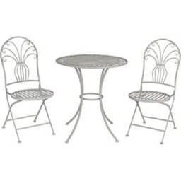 Glamhaus Garden Bistro Patio Set, 3 Piece Folding Metal Garden Set, Foldable Table And Two Chairs (Salerno Antique Grey) - thumbnail 1