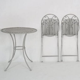Glamhaus Garden Bistro Patio Set, 3 Piece Folding Metal Garden Set, Foldable Table And Two Chairs (Salerno Antique Grey) - thumbnail 8
