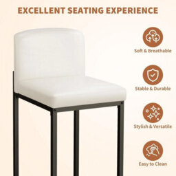 Bar Stool Set Of 2 Counter Chair Back Footrest Metal Legs White - thumbnail 4