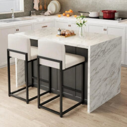 Bar Stool Set Of 2 Counter Chair Back Footrest Metal Legs White