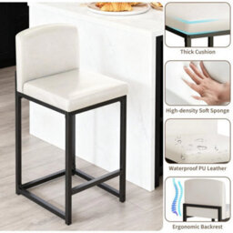 Bar Stool Set Of 2 Counter Chair Back Footrest Metal Legs White - thumbnail 2