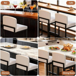 Bar Stool Set Of 2 Counter Chair Back Footrest Metal Legs White - thumbnail 6