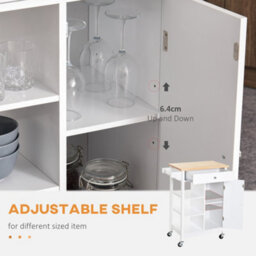 Homcom Kitchen Storage Trolley Unit Wood Top Shelves Cupboard Drawer Rail White - thumbnail 6