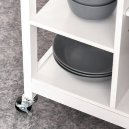 Homcom Kitchen Storage Trolley Unit Wood Top Shelves Cupboard Drawer Rail White - thumbnail 7