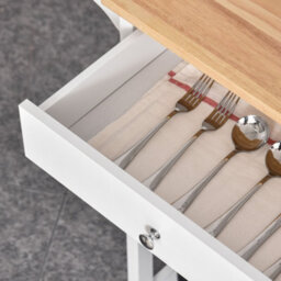 Homcom Kitchen Storage Trolley Unit Wood Top Shelves Cupboard Drawer Rail White - thumbnail 8