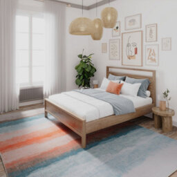 Loomed Striped Abstract Cotton Chenille Rug Blue Beige Terracotta Machine Washable 80Cm X 150Cm - thumbnail 2