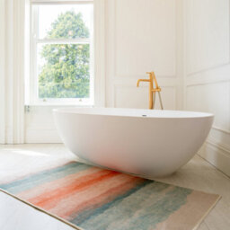Loomed Striped Abstract Cotton Chenille Rug Blue Beige Terracotta Machine Washable 80Cm X 150Cm - thumbnail 7